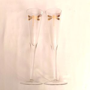 ZODAX Libelle Golden Dragonfly Champagne Flutes Set of Two Brand New
